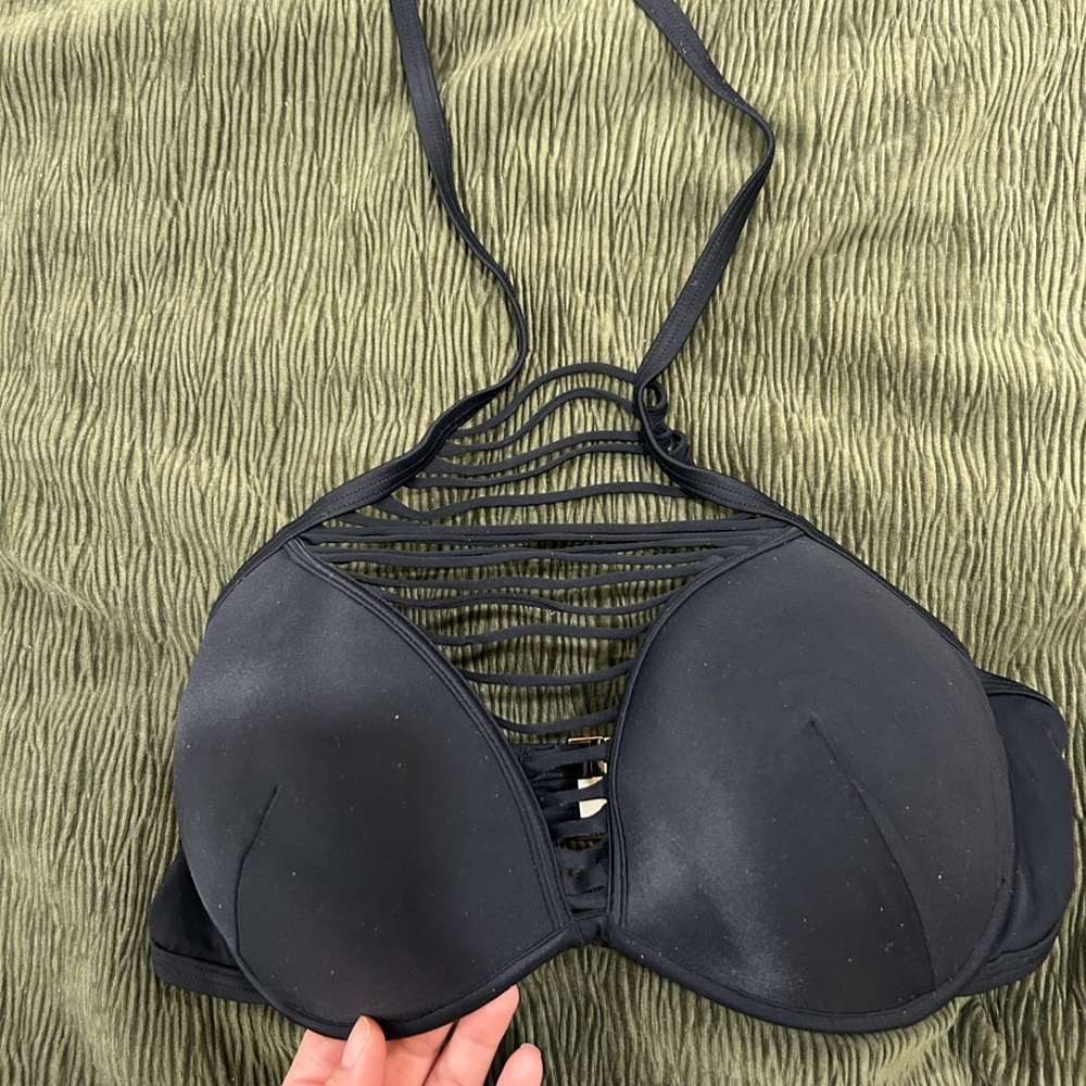 Black Strappy Halter Push-Up bathing suit top - Picture 2 of 4